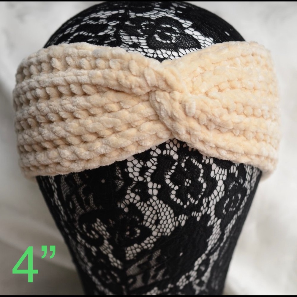 2/$15 Headband SOFT Chenille Ivory Ear Warmer 4”
